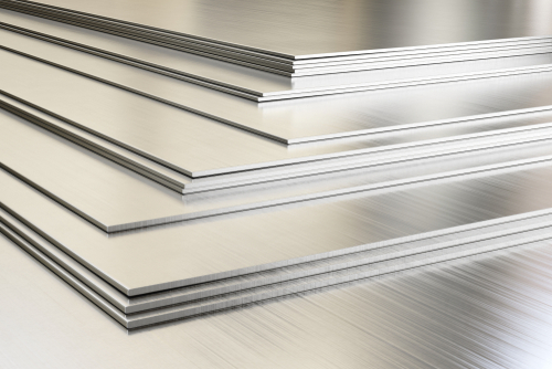 Steel,Sheets,In,Warehouse,,Rolled,Metal,Product.,3d,Illustration.